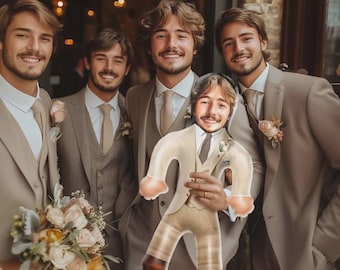 Figura inflable de novio con cara personalizada: accesorio divertido para fotos de boda