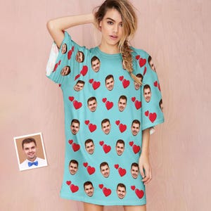Personalized Photo Face Nightdress Women’s Oversized Sleepwear Heart Design Custom Gift