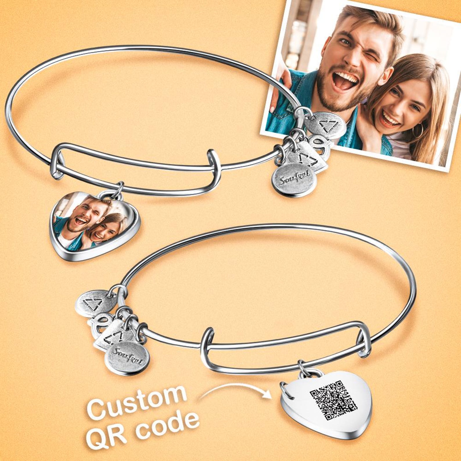 Personalized QR Code Heart Photo Charm Bangle Special Alloy - Etsy