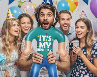 Muñeca inflable de cumpleaños con cara personalizada: accesorio fotográfico divertido para fiestas