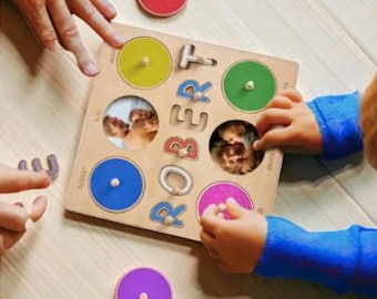 Rompecabezas de madera para bebé con foto grabada personalizada • Regalo de recuerdo con nombre de bebé personalizado • Rompecabezas de madera con imagen personalizada para decoración de guardería y nuevos padres