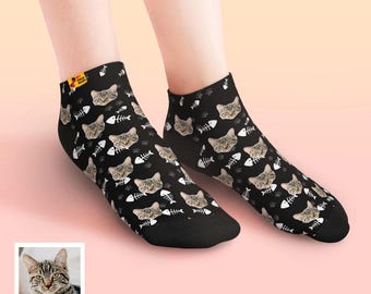 Aangepaste enkelsokken kattengezicht: gepersonaliseerd cadeau voor huisdierliefhebber