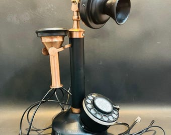 ヴィンテージ真鍮製ロータリーダイヤル電話：アンティークスタイルの