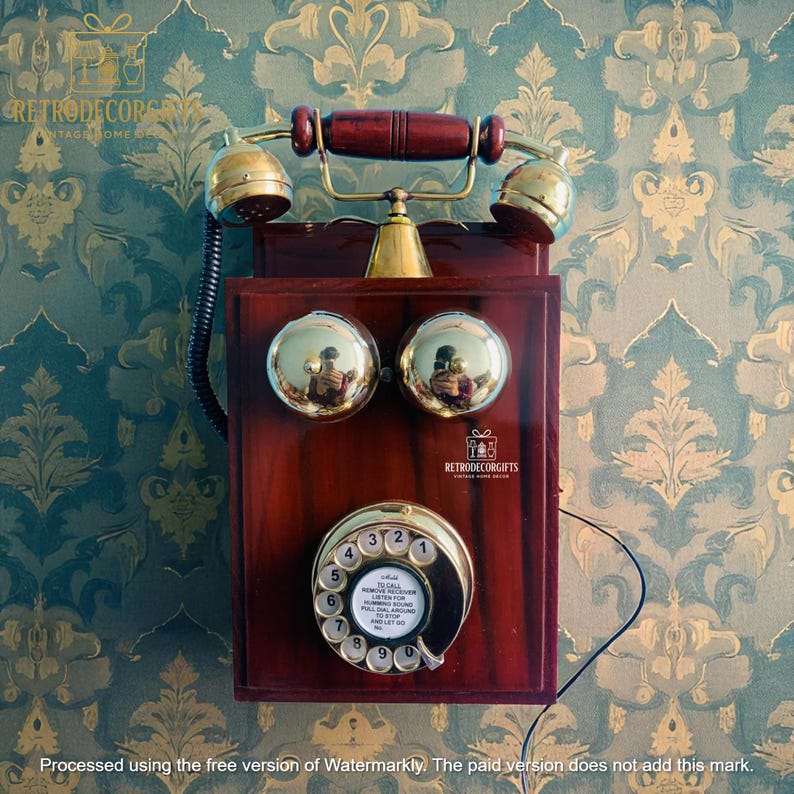 Brass Wooden Wall Telephone – 1930s Style Rotary Dial Landline - Etsy