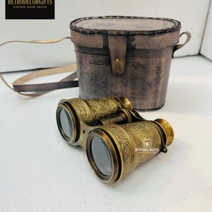 Engraved Brass Binocular With Leather Box | Vintage Nautical Spyglass | Gift for Dad or Husband | Anniversary , Christmas Gift | 10x Zoom .