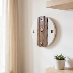 Decorative Wooden Wall Clock – Handmade Natural Wood Decor – Personalized Rustic Engraved Wall Art Gift for Home