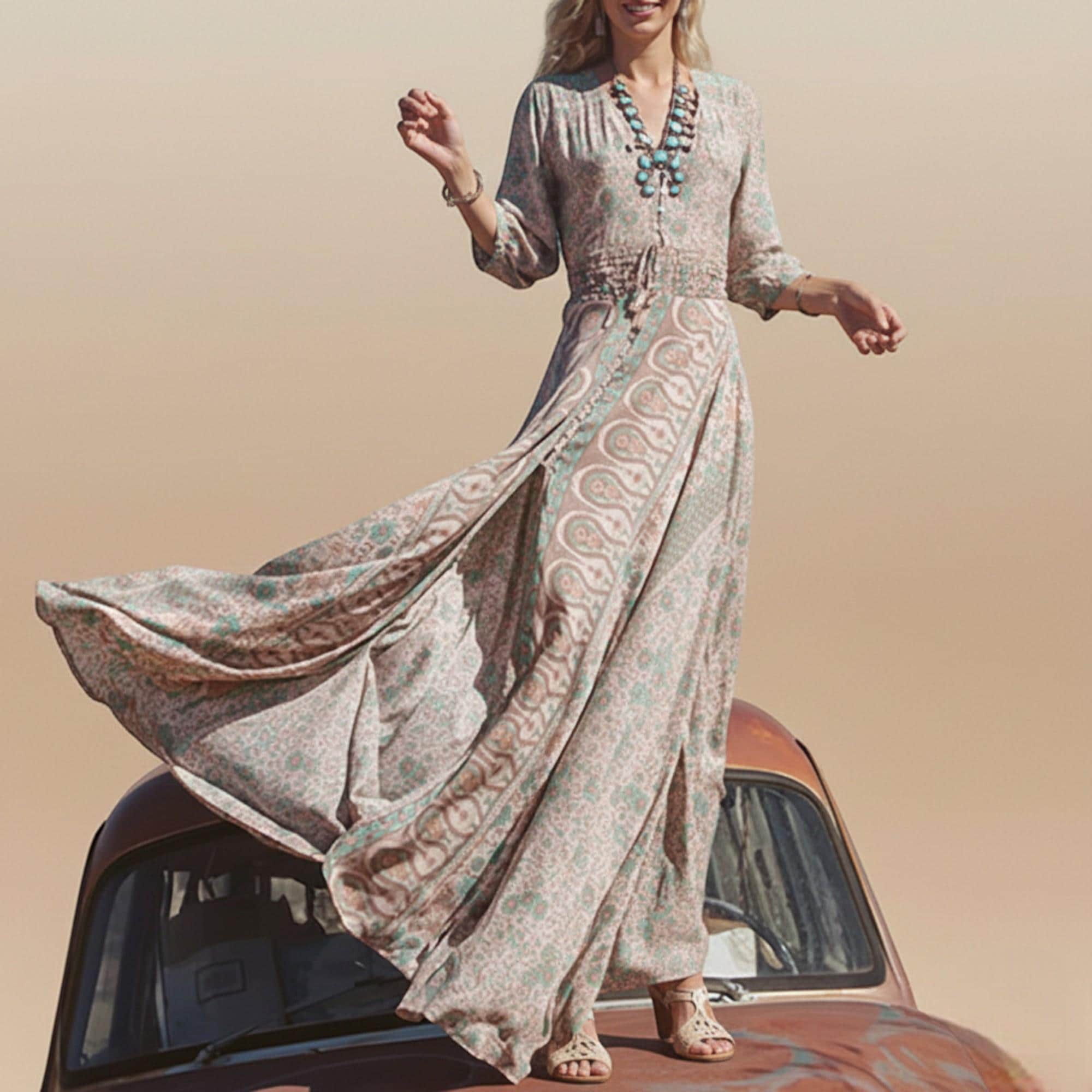 desert formal dress Flowy Satin V-neckline A-line Desert Rose Bridesmaids or Evening Gown –  Sparkly Gowns