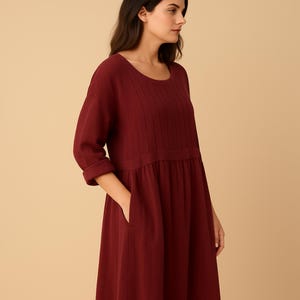Women long sleeve cotton dress soft casual loose tunic shirt robe midi dress plus size clothing linen dress for everyday wear