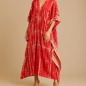 Red Silky Caftan Dress Tie Dye Kaftan for Women, Luxury Resort Wear, Spring Summer Dress, African Mumu Bubu Kaftan, Cruise Outfit