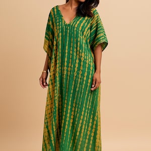 Green Silky Caftan Dress Tie Dye Kaftan for Women, Luxury Resort Wear, Spring Summer Dress, African Mumu Bubu Kaftan, Cruise Outfit