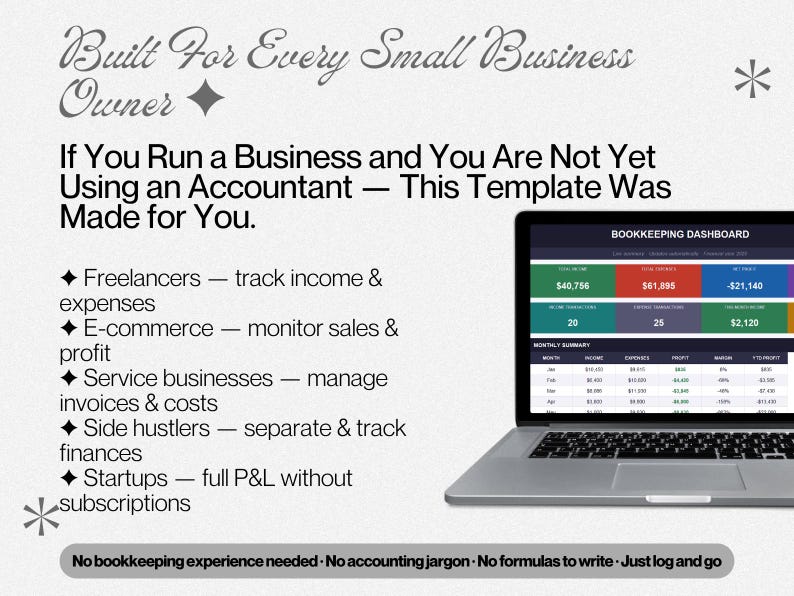 Small Business Bookkeeping Template | Excel Finance Tracker, Income ...
