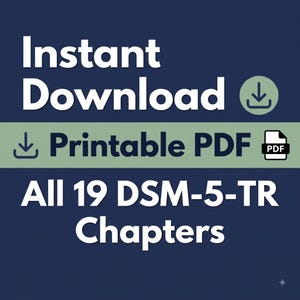 "Instant download printable PDF banner for DSM-5-TR Diagnosis Cheat Sheet Bundle covering all 19 chapters"