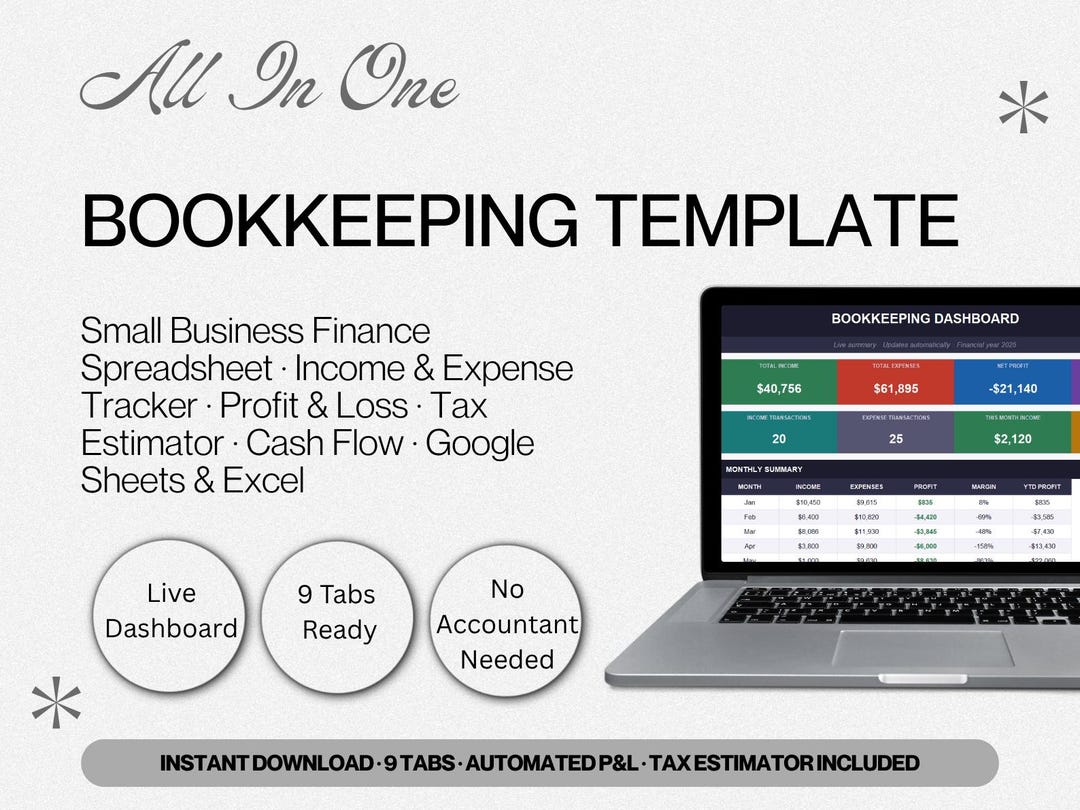 Small Business Bookkeeping Template | Excel Finance Tracker, Income ...