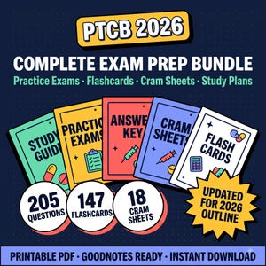 PTCB 2026 Lernpaket | PTCE Übungsprüfungen, Karteikarten & Spickzettel
