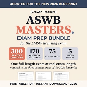 ASWB Practice Exam Bundle|Social Work Licensing Test Prep|300 Practice Questions, Flashcards, Study Planner, Cheat Sheets | Digital Download