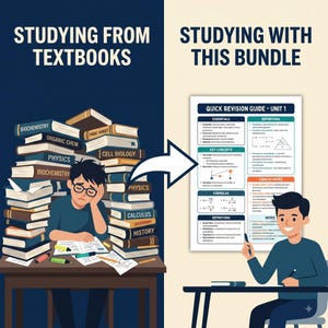 "Comparison graphic contrasting studying from bulky textbooks versus using one organized DSM-5-TR diagnosis cheat sheet"