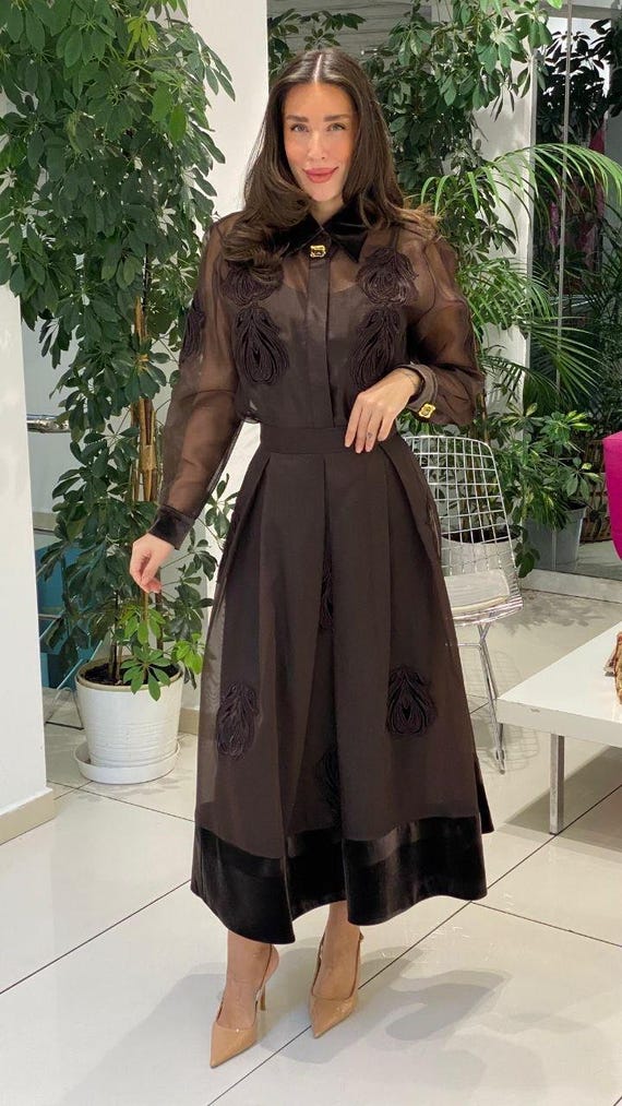 Brown Montgomery Organza Midi Dress - Etsy UK