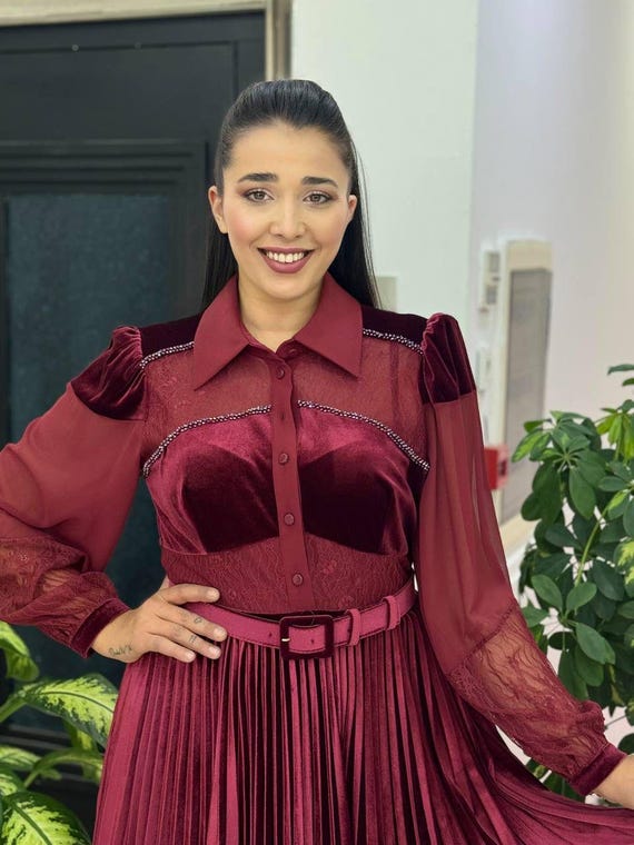 burgundy dress with sheer sleeves Long Sleeve Mesh Maxi Dress Burgundy