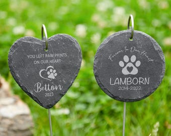 Engraved Pet Memorial Garden Stone with Stake, Personalized Dog & Cat Grave Marker, Custom Outdoor Sympathy Gift for Pet Loss Remembrance