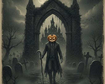 Halloween Wall Art | Pumpkin Girl Digital Print | Spooky Halloween Home Decor | Printable Download
