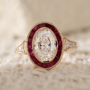 Oval Cut Moissanite Engagement Ring Brilliant Cut Oval Stone Wedding Ring Bridal Ring red Ruby Halo Ring Anniversary Gift For Her