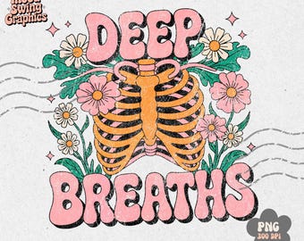 Groovy Skeleton Floral PNG: Deep Breaths Halloween Clipart (Digital Download)
