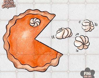 Funny Pumpkin Pie Gamer PNG, Retro Arcade Thanksgiving Sublimation, Whip Cream Fall Art (Digital Download)