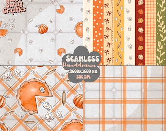 Pumpkin Pie Seamless Pattern PNG, Thanksgiving Baking Digital Paper, Fall Fabric Print (Digital Download)