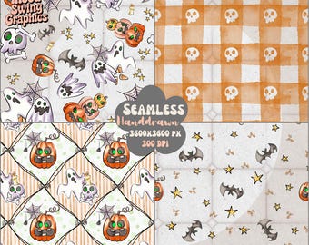 Halloween Seamless Pattern PNG, Spooky Digital Paper, Ghost Pumpkin Fabric Print (Digital Download)
