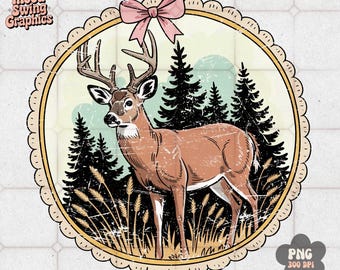 Coquette Deer Hunting PNG, Vintage Buck Pink Bow Sublimation, Outdoorsy Girl Art(Digital Download)
