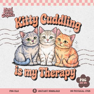 Retro Cat Cuddling Therapy PNG: Mental Health Awareness (Digital Download