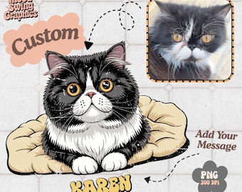 Custom Cat Portrait PNG, Retro Pet Sublimation, Personalized Funny Cat Art Digital