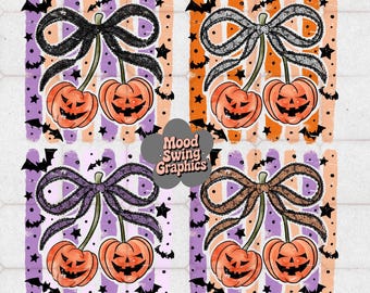 Coquette Pumpkin Cherry PNG, Retro Halloween Sublimation, Spooky Lace Bow Fall Gift (Digital Download)