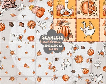 Silly Goose Fall Seamless Pattern PNG, Autumn Thanksgiving Digital Paper, Pumpkin Pie Fabric (Digital Download)