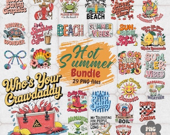 Hot Summer PNG Bundle, Retro Coastal Cowgirl Sublimation, Beach Crawfish Vacation Art(Digital Download)