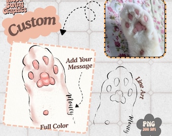 Custom Cat Paw Portrait PNG, Pet Paw Print Line Art, Personalized Watercolor Pet Tattoo(Digital Download)