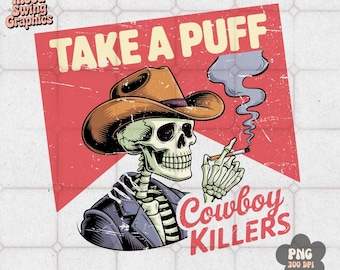 Skeleton Cowboy Killers PNG, Edgy Western Sublimation, Retro Skull Country Goth Art(Digital Download)