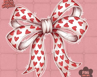 Red Heart Bow PNG: Hand-Drawn Valentine's Design (Digital Download)