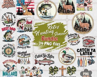 Retro Hunting and Fishing PNG Bundle, Christian Outdoors Sublimation, Vintage Camping Art (Digital Download)