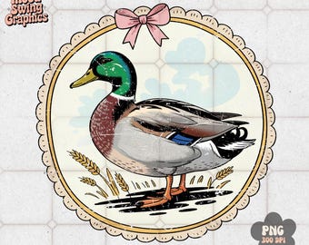 Mallard Duck Coquette PNG, Retro Hunting Sublimation, Country Girl Pink Bow Art, Digital Download