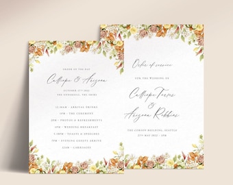 Printable Fall/Autumn Leaves Wedding Order of the Day & Order of Service Booklet - October