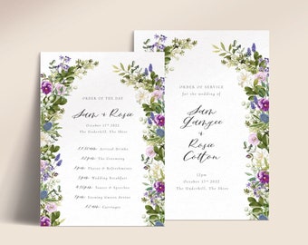 Printable Floral Arch Wedding Order of the Day & Order of Service Booklet with Purple Flowers - Ultra Violet