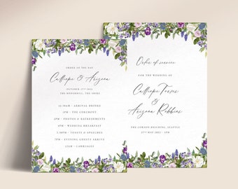 Printable Purple Flowers Wedding Order of the Day & Order of Service Booklet - Ethereal