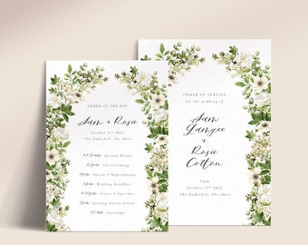 Printable Floral Arch Wedding Order of the Day & Order of Service Booklet with Dark Green and Whites - Coppice