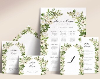Printable Floral Arch Wedding Stationery with Dark Green and Whites - Coppice Mega Bundle