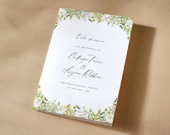 Printable Eucalyptus and White Rose Order of Service Booklet - Eucalyptus