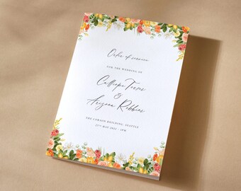 Printable Orange and Yellow Flowers Wedding Order of Service Booklet - Citrus