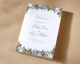 Printable Purple Flowers Wedding Order of Service Booklet - Ethereal