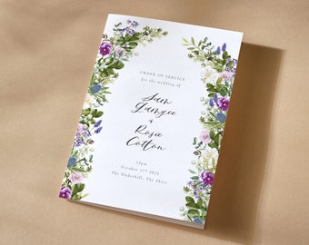 Printable Floral Arch Wedding Order of Service Booklet with Purple Flowers - Ultra Violet