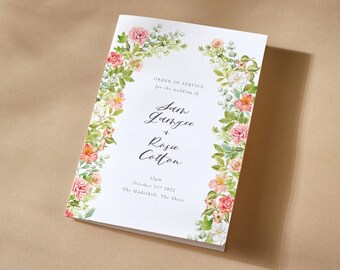 Printable Floral Arch Wedding Order of Service Booklet with Pink Flowers - Pink Parade